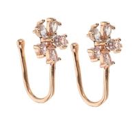 Baluue 2 Pièces Bagues de Nez Fleurs Métal Doré Non Percées U-forme Clip Zircon pour Femmes Bijoux Fausse Piercing pour Halloween Fêtes