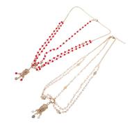 Baluue 2 Pièces Baroque Boho Pearl Rhinestone Wedding Tassel Headband Head Chains Lightweight Bridal Hair Jewelry For Festivals And Prom