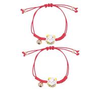 Baluue 2 Pièces Bracelet Chat Maneki Neko Tissé Main Ajustable Corde Rouge pour Couple et Amis Bijou Protection Feng Shui Activité DIY Amitié et Amour
