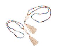 Baluue 2 Pièces Collier Sautoir Femme Perles Colorées Croix Pendentif avec Pampilles Bohème Spirituel Élégant