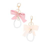 Baluue 2 pièces Lot de Porte-clés Décoratifs Nœud Élégant Perles pour Femmes Accessoire Sac à Main Chic Porte-clés Voiture et Sac Pendentif Rose