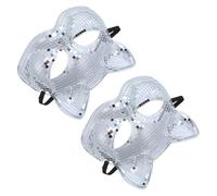Baluue 2 Pièces Masque de Bal Masqué Argenté de Chat pour Homme, Léger et Confortable, Masque Disco Pailleté Intégral pour Soirée et Danse