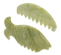 Baluue 2 pièces Peigne de Massage Jade pour Chevelu Outil Guasha Sculptant Corps et Visage Peigne Massage Cervical et Exfoliant Scalp Multifonctionnel