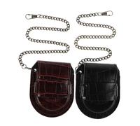 Baluue 2 Pièces Vintage Pocket Watch Case Set with Antique Texture and Chain Portable Leather Pouch for Men and Women Classic Retro Style