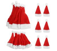 Baluue 24 Pièces Mini Santa Hat Silverware Holders Velvet Christmas Bottle Covers Lollipop Toppers Small Elf Caps For Crafts Dolls Wine Table Decor