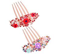 Baluue 2pièces Peignes à Cheveux Fleurs Avec Strass Accessoires Élégants Pour Femmes Et Filles Clips Anti-dérapants Pour Coiffure Spéciale
