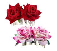Baluue 2pièces Peignes à Cheveux Tissu Rose Pour Mariage Accessoires De Coiffure Pour Nouvelles Mariées Décoratifs Et Élégants Et Rose