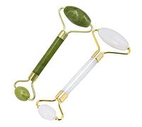 Baluue 2pièces Roller De Massage Visage Jade Naturel Outil Portable Pour Soin Peau Vert Blanc