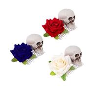 Baluue 3 Pièces Lot de Peignes à Cheveux Rose Squelette pour Halloween Accessoires Effrayants pour Fête Cosplay Clips Décoratifs Vin Bleu Marine et Blanc Cassé Convient à Différents Types