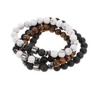 Baluue 4 pièces Bracelet Perles Polies Lave Volcanique Élastique Unisexe Ajustable pour Homme Femme Saint-valentin