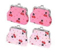 Baluue 4 Pièces Mini Porte-Monnaie à Fermoir Kiss Lock Cuir PU avec Motif Fruit Petit Sac Cosmétique Portable Pochette Cute pour Monnaie Maquillage et Rangement Multifonctionnel
