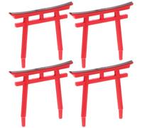Baluue 4 Pièces Torii Porte Aquarium Ornement Shinto Statue Miniature en Plastique Sanctuaire pour Aquarium Paysage Décoration Rouge