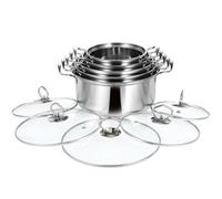 Baluue 5 ensembles Set Marmites Inox Double Poignée avec Couvercles Verre Batterie Cuisine Induction et Sécurisée Résistance Aux Rayures et Chaleur pour Cuisson Familiale et Repas Variés