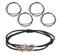 Baluue 5 pièces Élastiques Cheveux Noirs à Perles Accessoires Élastiques Extensibles pour Femmes et Filles Triple avec Strass Maintien Sécurisé pour Queue de Cheval et Coiffures