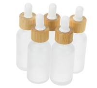 Baluue 5 pièces Flacons Verre Mat Transparent avec Pipette et Couvercle Bambou Étanche Bouteilles Compte-gouttes Portables pour Huiles Essentielles et Cosmétiques de Voyage