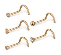 Baluue 5 pièces Lot de Piercings Nez Acier Inoxydable Doré Bagues Vis Sans Clous Spirale Confortables pour Usage Quotidien et Événements
