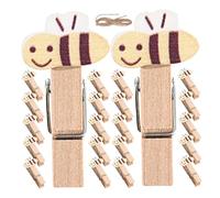 Baluue 50 pièces Lot de Mini Pinces à Linge Bois avec Motif Abeille Clips Décoratifs pour Photos Sacs Snacks Loisirs Manuels et Décoration Maison avec Corde Jute