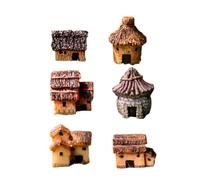 Baluue 6pcs Maison Miniature en Résine Style Pastoral, Décoration Créative pour Terrarium et Salon, Ornement Micro-Paysage Original de Chaumière Plusieurs Styles