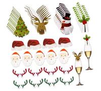 Baluue 80 Pièces Breloques Marque-Verres à Vin Décoratives Thème Noël Ornement Verre Festive Père Noël Renne Bonhomme de Neige Sapin et Cloche Accessoires Identification Verres pour