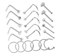 Baluue Anneaux de Nez en Acier Inoxydable 21 Pièces Lot, Bijoux de Piercing au Nez pour Femmes, Ensemble Mixte Argenté, Usage Quotidien et Occasions Spéciales, Taille Style Aléatoire