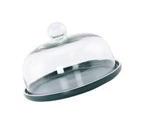 Baluue Assiette Présentation Céramique Ronde avec Couvercle Verre Transparent Plateau Gâteau et Fruits Design Nordique Mat pour Dessert et Goûter