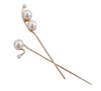 Baluue Bâtonnets à Cheveux Élégants 2pcs en Alliage de Zinc et Abs Perles Dorées Accessoires pour Cheveux Faciles à Fixer Adaptés aux Banquets et Rendez-