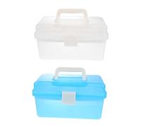 Baluue Boîte à Outils Multifonctionnelle 2 Pcs Petite Taille Transparente Rangement Cosmétique et Manucure pour Voyage et Bureau, Étui Solide Plastique Blanc et Bleu