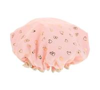Baluue Bonnet De Réutilisable Étanche à Double Capuchon De Bain Élastique Pour Cheveux Modèle Mignon Rose Avec Cœurs