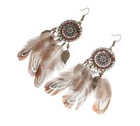 Baluue Boucles D'oreilles Ethniques Bohèmes Pendantes En Plumage Naturelles Marron, Légères Et Confortables, Femmes, Accessoires Voyage Et Fête, Style Attrape-rêves Suspendu