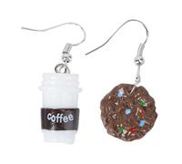 Baluue Boucles D'oreilles Fantaisie Biscuits Café Femme, Bijoux en Alliage Léger, Boucles Pendantes Originales pour Usage Quotidien et Fêtes, Design Créatif et Délicat