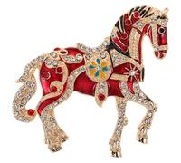 Baluue Broche Cheval en Émail Rouge avec Cristaux Raffinés, Accessoire Élégant et Polyvalent pour Réunions Sociales et Présents du Nouvel An Chinois 2026