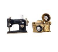 Baluue Broche Épinglette Créative Appareil Photo Vinyle Rétro Métal Noir et Or Ensemble 2 Pièces Femme Accessoire Mode pour Vestes Robes Pulls