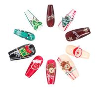 Baluue Capsules D'ongles à Couverture Complète Rouge et Blanc en Plastique, Faux Ongles Réutilisables Forme Carrée et Ronde, Application Facile pour Fêtes D'hiver et Célébrations de Noël