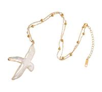 Baluue Collier Croix Perles de Culture Baroque Minimaliste Bijoux de Foi Hypoallergénique pour Femmes et Hommes Cadeau Baptême et Fêtes de Fin d'Année