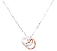 Baluue Collier Pendentif Cœur Double Anneau en Alliage Blanc et Rose Chaîne Courte pour Clavicule Bijou Romantique Saint-Valentin Présent pour Petite Amie Accessoire Élégant et Léger