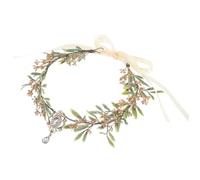 Baluue Couronne de Fleurs Artisanale de Goutte D'eau, Bandeau Féerique Vert Doré Léger, Accessoire Photo Mariage et Fête, Tiare de Elfique pour Costume et Séance Photo