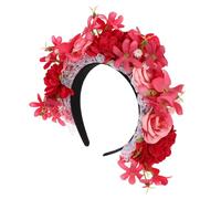 Baluue Couronne De Fleurs -tête De Roses Rouges Coiffe Polyvalente Pour Femmes Accessoires Floraux Pour Cheveux Décoration De Fête Halloween