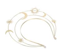 Baluue Couronne Halo Dorée à Trois Couches Serrage-Tête Déesse Soleil et Lune Fait Main Accessoire de Tête Étoiles et Lune pour Fête D’Anniversaire Bal de Promo et Costume Cosplay