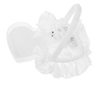 Baluue Coussin d'alliances Blanc en Dentelle et Satin, Porte-bagues cœur Simple avec poignée, Petit Format pour Mariage et scènes festives 3.94x3.74x3.35in