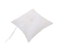 Baluue Coussin Porte-Alliances en Satin Blanc 15X15 CM Broderie de Fleur et Bordure en Dentelle Coussin de Mariage Orné de Perles pour Cérémonie Nuptiale Décoration Élégante pour Fête