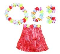 Baluue Déguisement Hawaïen Pour Garçon Fille Jupe Colliers Et Bracelets Fleuris Costume De Fête Tropicale Accessoires Pour Luau Rouge