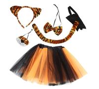 Baluue Déguisement Tigre Garçon Fille avec Bandeau Oreilles Peluche Queue Interactive et Jupe Tulle Orange Noir pour Carnaval Halloween Fête