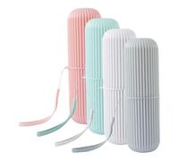 Baluue Ensemble 4 Porte-brosses à Dents Travel, Boîte Rangement Compact en Polypropylène Résistant, Gobelets Portables Gris Blanc Rose Vert, Étui Multifonctions pour Voyages, Camping Et Salle De Bain