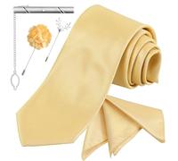 Baluue Ensemble Cravate pour Homme, 5 Pièces Comprenant Cravate, Pochette, Épingle de Revers Et Pince à Accessoires Professionnels pour Costumes, Mariages, Soirées Formelles Et Témoins. Jaune