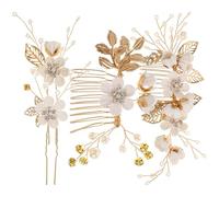 Baluue Ensemble de 4 Peignes à Cheveux Floraux Ornés de Strass, Accessoires de Mariage, Pinces à Cheveux Fleuries pour La Mariée Et Ses Demoiselles D'honneur, Chignons Et Robes de Bal, Blanc