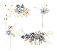 Baluue Ensemble de 4 Peignes à Cheveux Floraux Ornés de Strass, Accessoires de Mariage, Pinces à Cheveux Fleuries pour La Mariée Et Ses Demoiselles D'honneur, Coiffures de Bal, Bleu