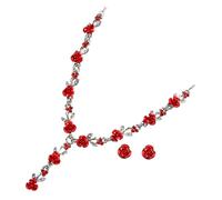 Baluue Ensemble de Bijoux Rouges pour Femmes Mariage Collier et Boucles D’Oreilles Fleurs de Rose en Alliage Léger Accessoires Élégants pour Soirée et Fête Parure Costume Vintage