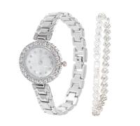Baluue Ensemble Montres-Bracelets Femme en Acier Inoxydable Argenté, Cadran Blanc Décoration Diamantée, Coffret Bijoux Élégant pour Soirée Et Fête, Taille Moyenne