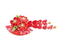 Baluue Épingle à Cheveux Japonaise Rouge avec Pompons, Éventail en Tissu Résistant, Accessoire Kimono de Cosplay Féminin, Pince Fleurie Côté pour Coiffures Traditionnelles, Style Hanfu