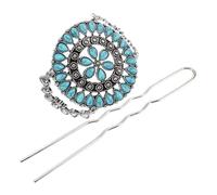 Baluue Épingle à Cheveux Vintage Forme Fleur Turquoise en Alliage de Zinc, Facile à Mettre et Retirer, Accessoire Élégant pour Coiffure Rétro, Présent